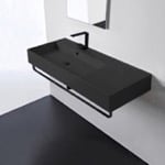 Scarabeo 5119-49-TB-BLK Matte Black Wall Mounted Sink, Matte Black Towel Bar Included